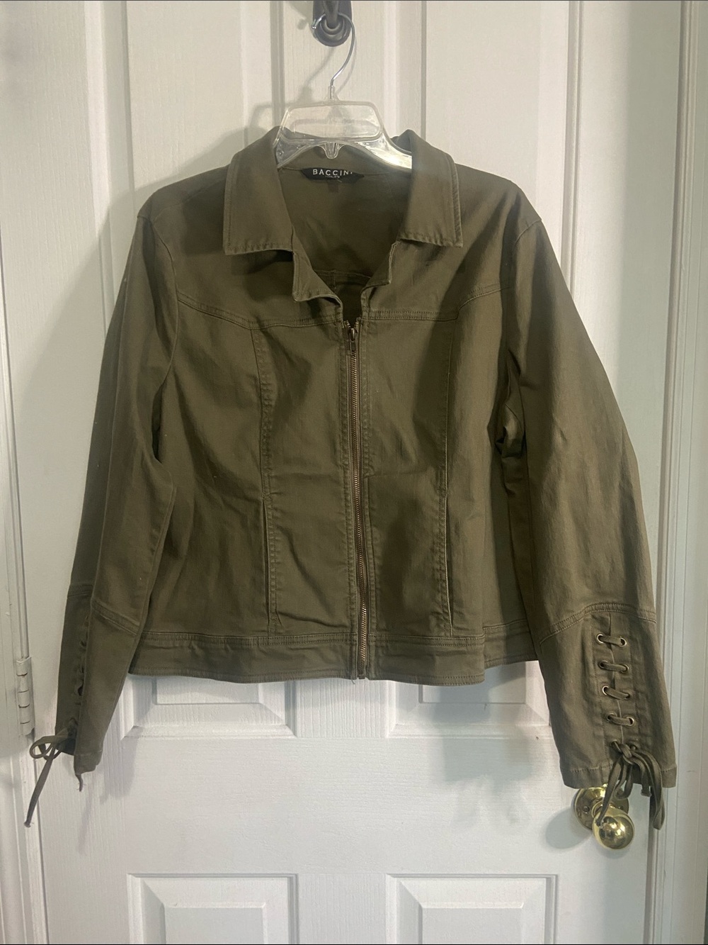 Baccini Olive Green Women's Utility Zip Jacket with Lace-Up Cuffs